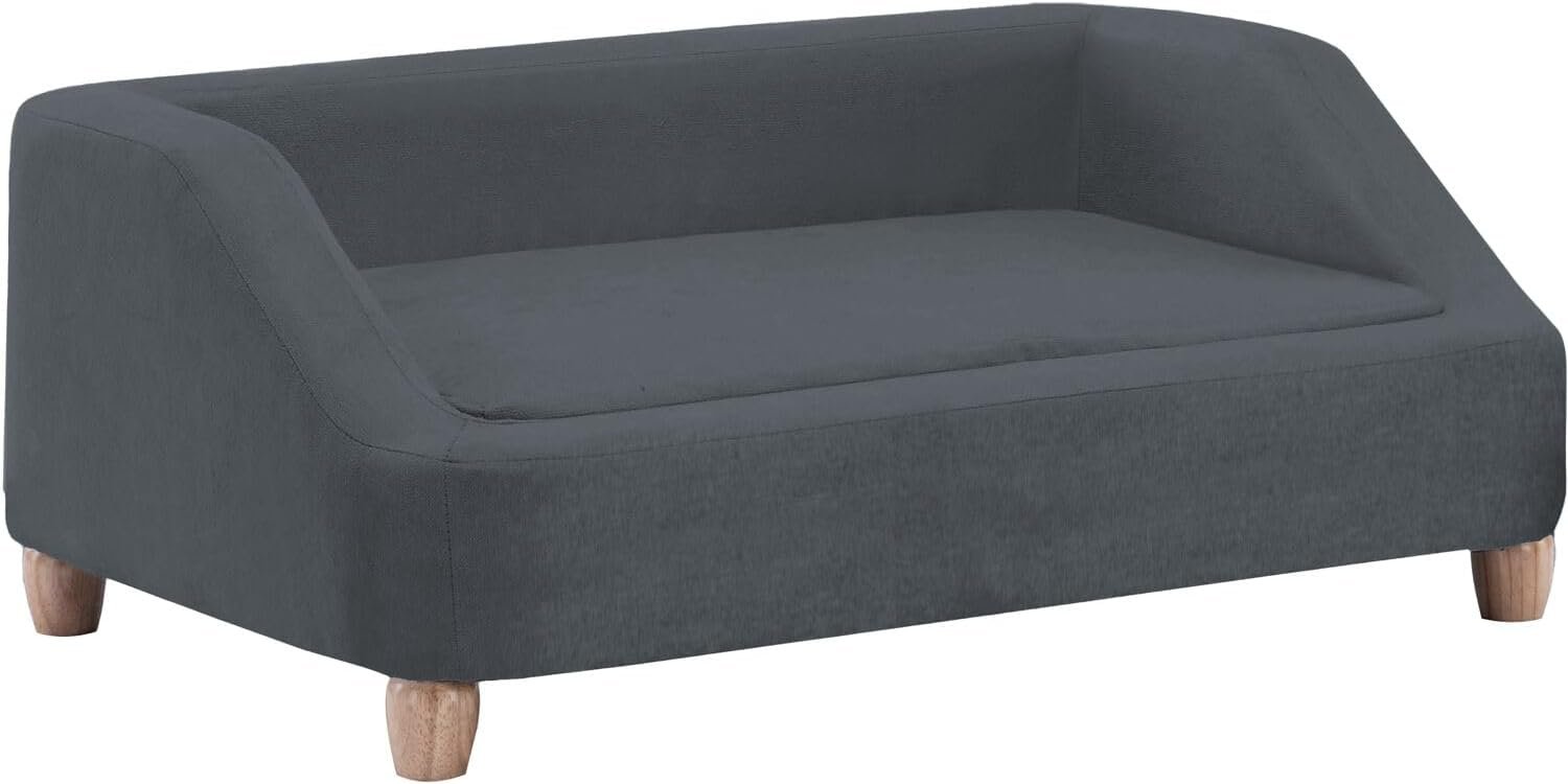 36-In. Microfiber Dark Gray Rectangular Dog Sofa for Medium-Sized Dogs, Modern and Stylish Elevated Dog Sofa Bed for Home or Apartment, Comfortable and Easy to Clean Dog Couch