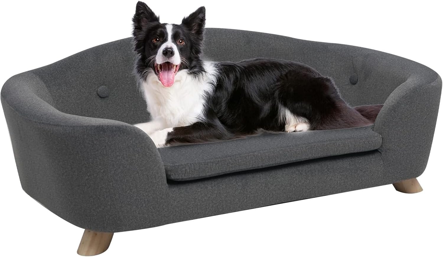 Large Dog Couch, 35" Wide Pet Sofa for Large and Medium Dogs with Removable Mattress Cover, Raised Dog Couch Velvet Lounging Bed with Anti-Slip Bottom(Deep Grey)