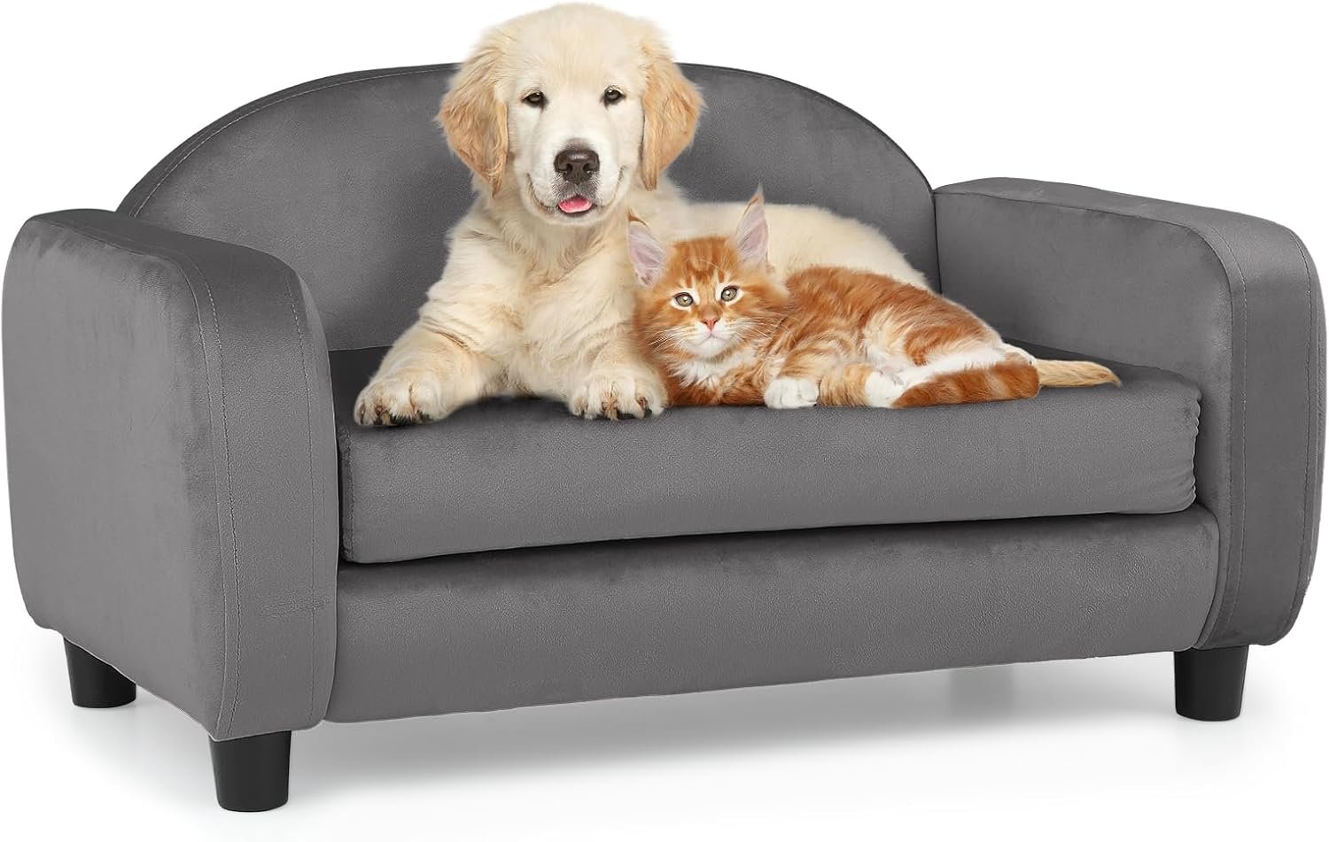 Pet Sofa Dog Couch for Small Dogs and Cats, Velvet Cat Couch Bed with Removable Cushion, Washable Cover, Light Gray