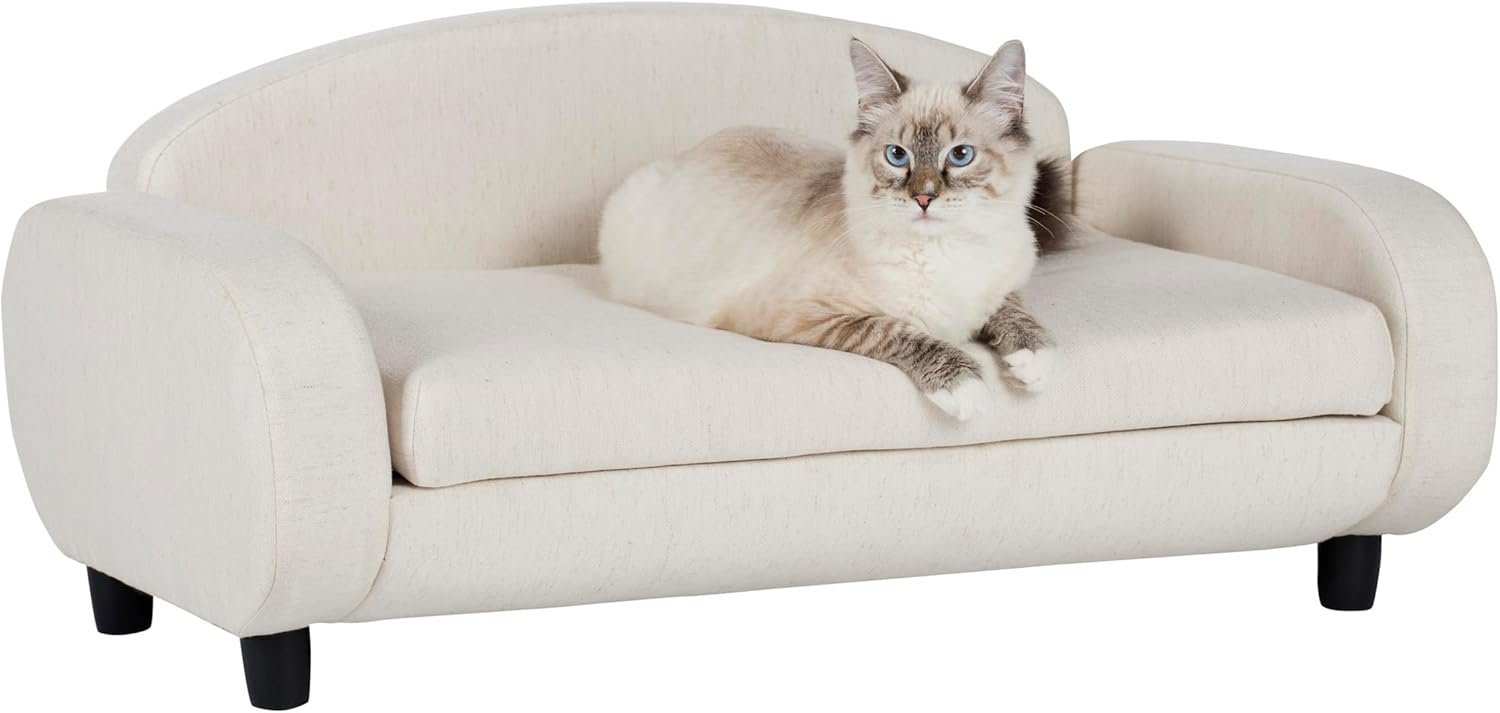 Modern Pet Sofa 31.5" Wide Low Back Lounging Bed with Removable Mattress Cover in Espresso/Oatmeal