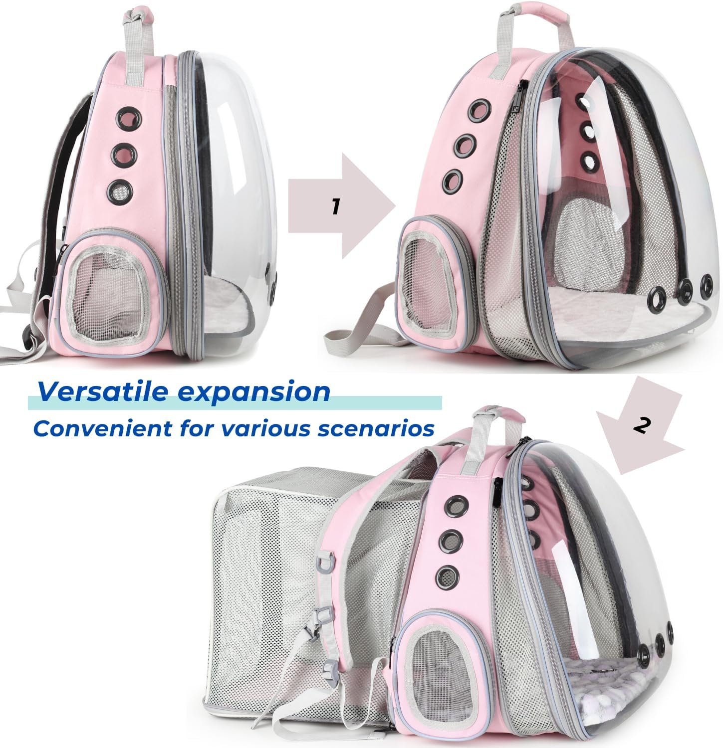 Pet Carrier Backpack, Bubble Backpack Carrier, Cats and Puppies,Airline-Approved, Designed for Travel, Hiking, Walking & Outdoor Use (Dual Expandable-Pink) - Image 2