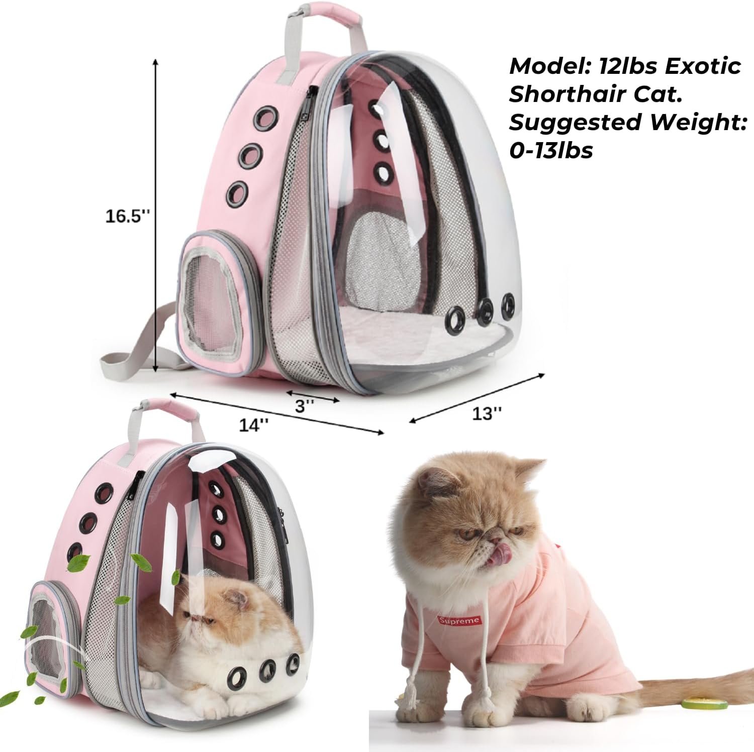 Bubble Expandable Cat Backpack Pet Travel Carrier for Cats and Dogs (Pink-Front Expandable) - Image 2