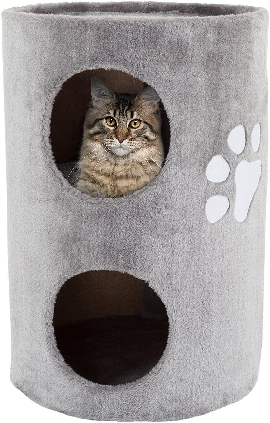 20.5-Inch Cat Condo - 2 Story Cat House with Sisal Scratch Pad, Barrel Shaped Pet House Covered in Soft Fabric by (Gray)